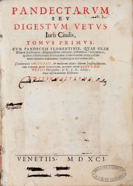 1591年ヴェネツィア版『ユースティーニアーヌス学説類集・古部』