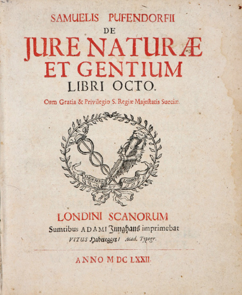 プーフェンドルフ『自然および諸国民の法について』初版本